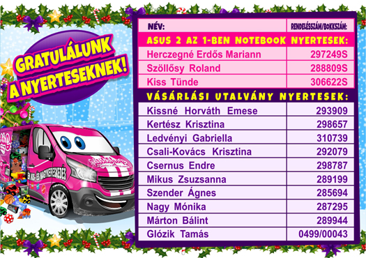 JátékShop Karácsonyi nyereményözön eredményhírdetés