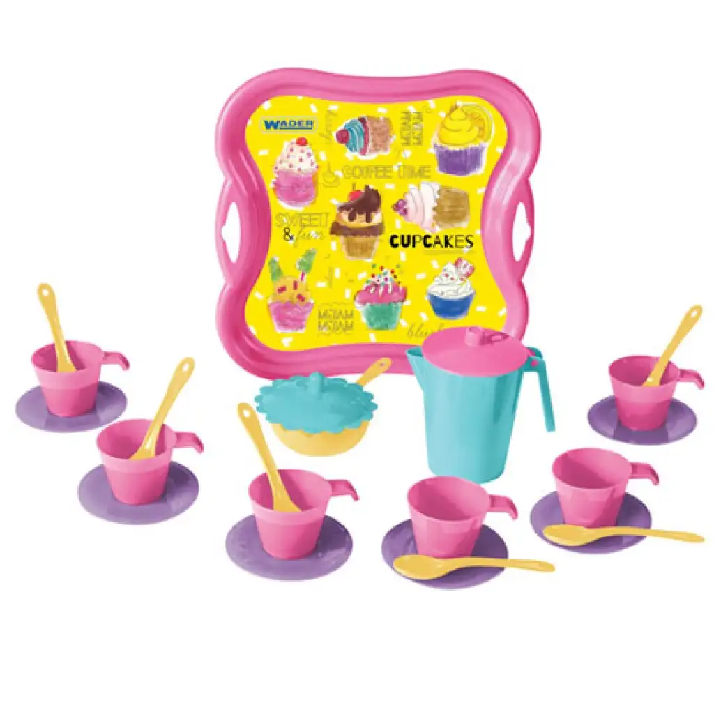 Coffee Time rózsaszín kávéskészlet tálcával - Wader