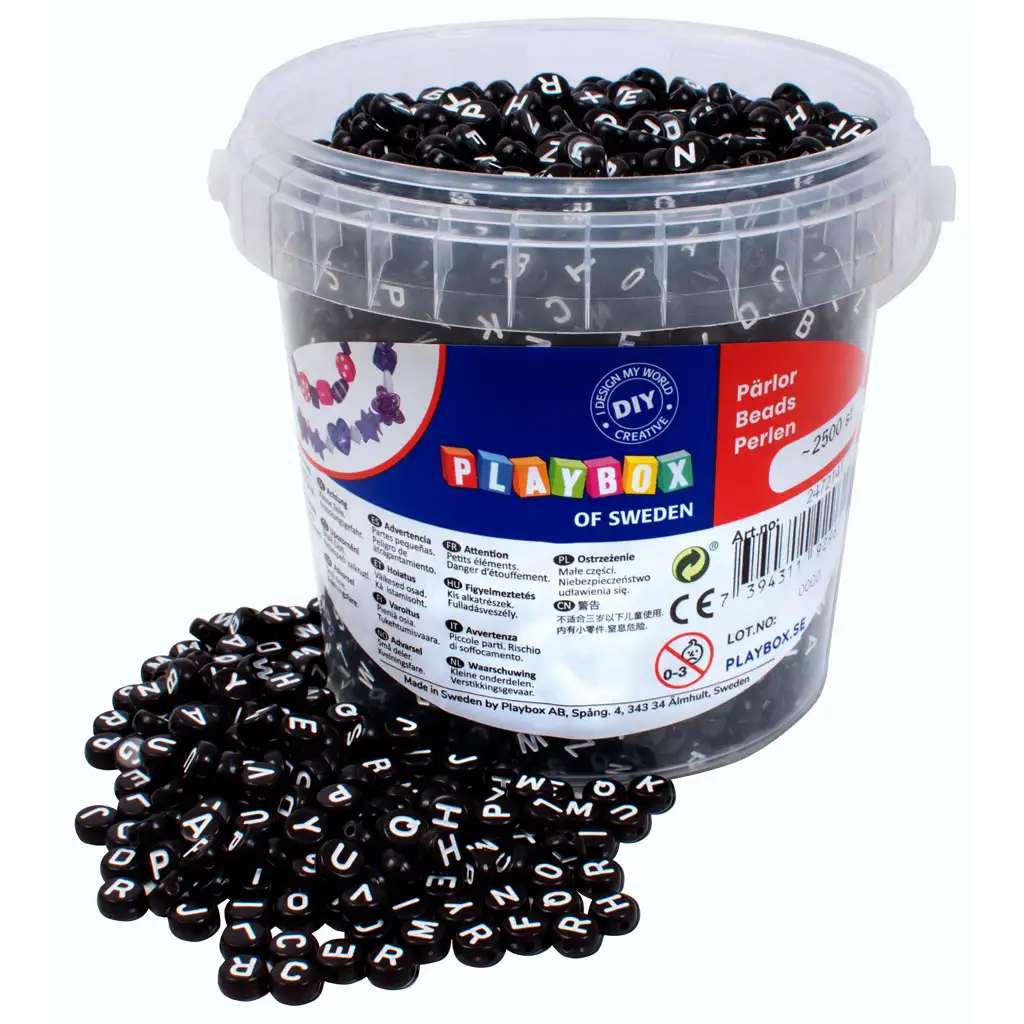 PlayBox: Fekete betűs kerek gyöngy szett 2500 db-os