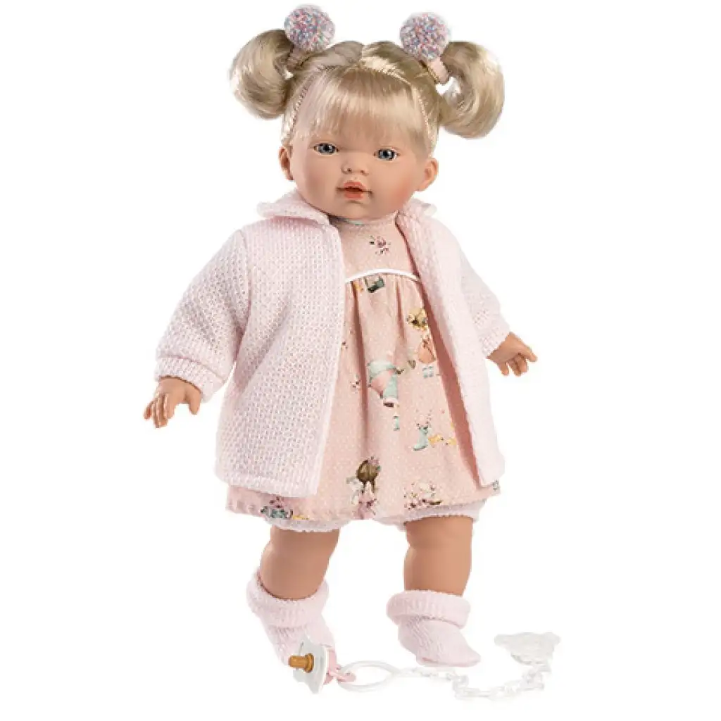 Llorens: Aitana síró baba cumival, rózsaszín kardigánban 33cm kép 2