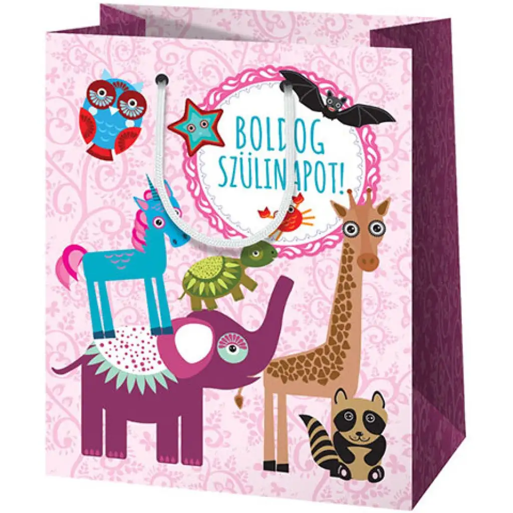 Boldog szülinapot! állatos mintás gigant méretű ajándéktáska 40x56x20cm