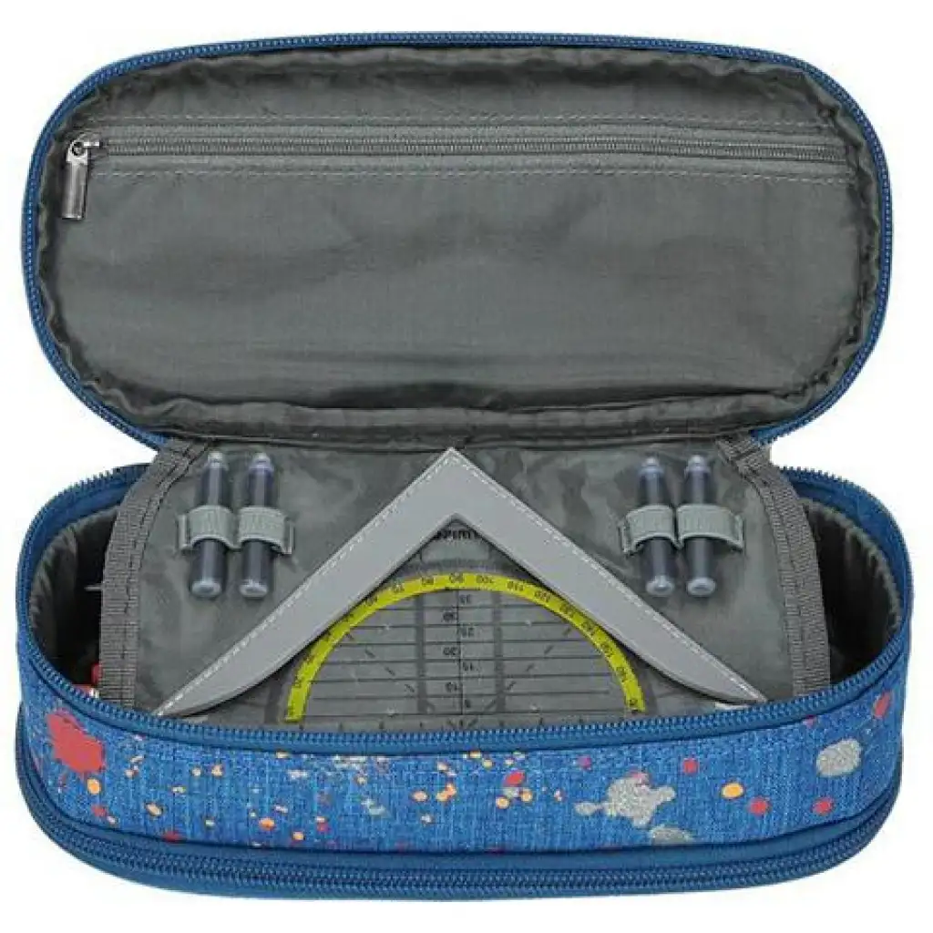 Spirit: Kék farmer mintás festékpöttyös ovális tolltartó 23x10cm kép 2