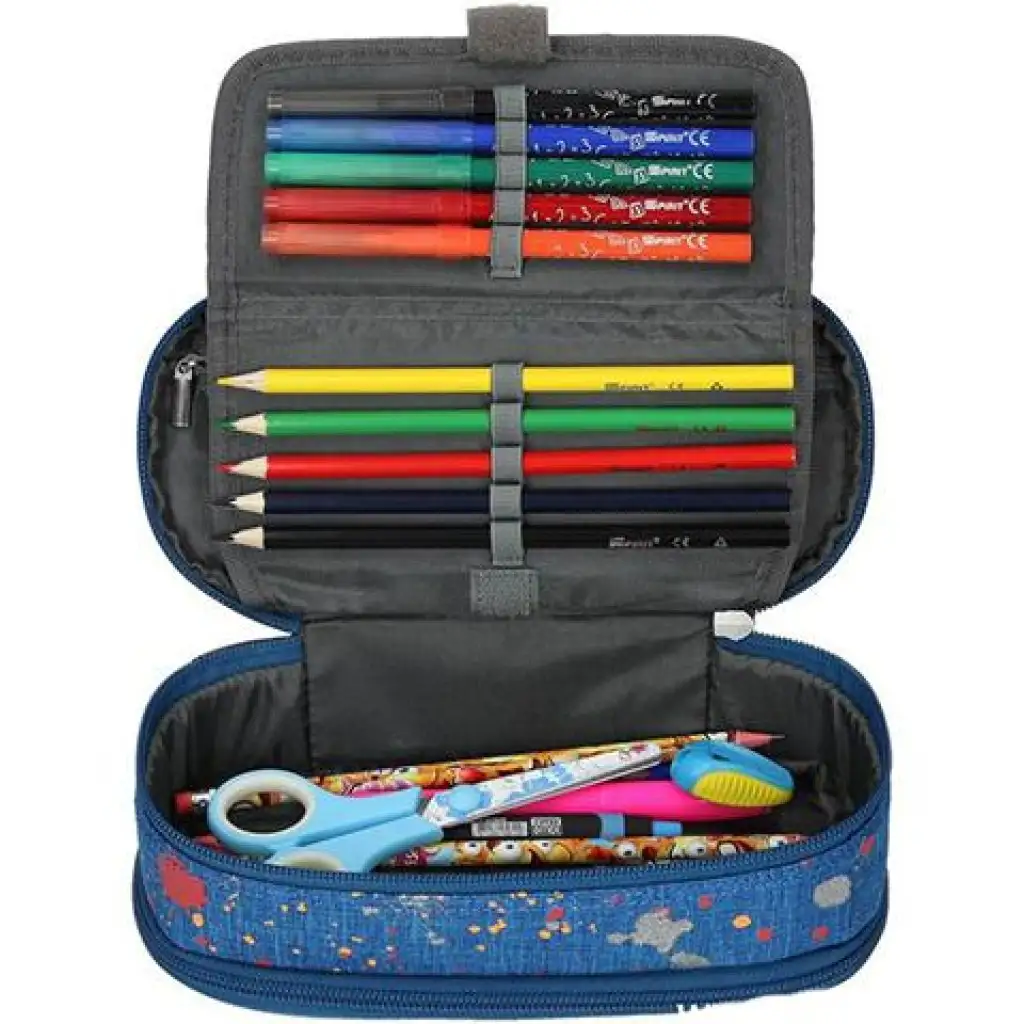 Spirit: Kék farmer mintás festékpöttyös ovális tolltartó 23x10cm kép 3