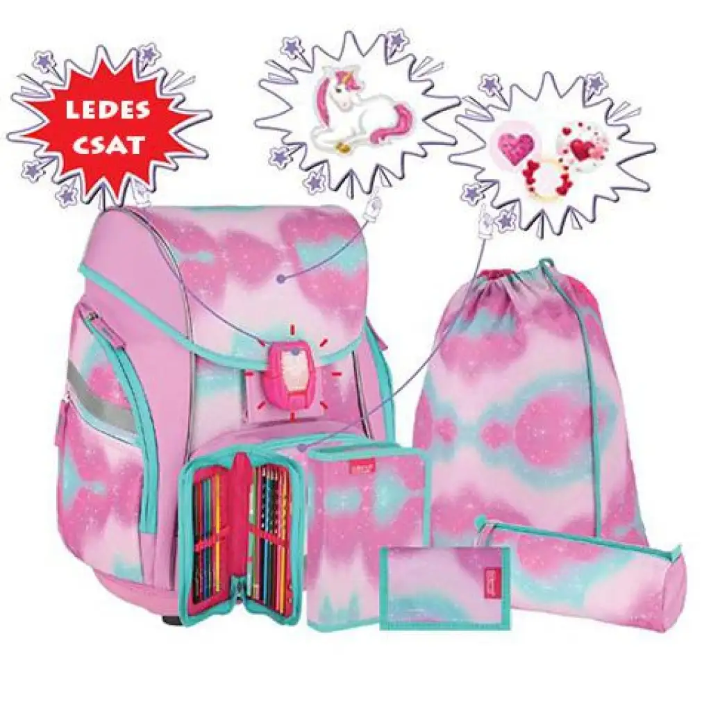Spirit: Unikornis 3D mintás ergonomikus 5db-os iskolatáska szett LED-es világítással 34x22x41cm