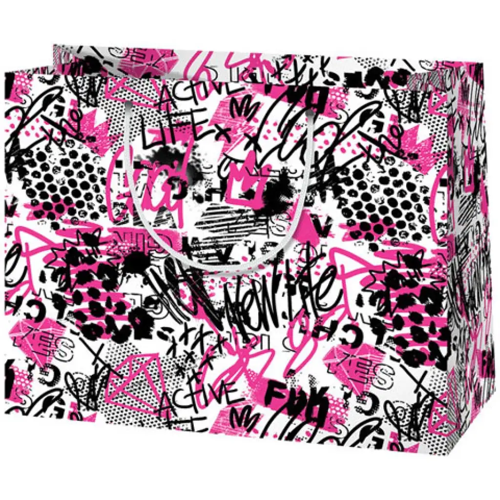 Csajos Graffiti mintás közepes méretű ajándéktáska 18x22,7x10cm