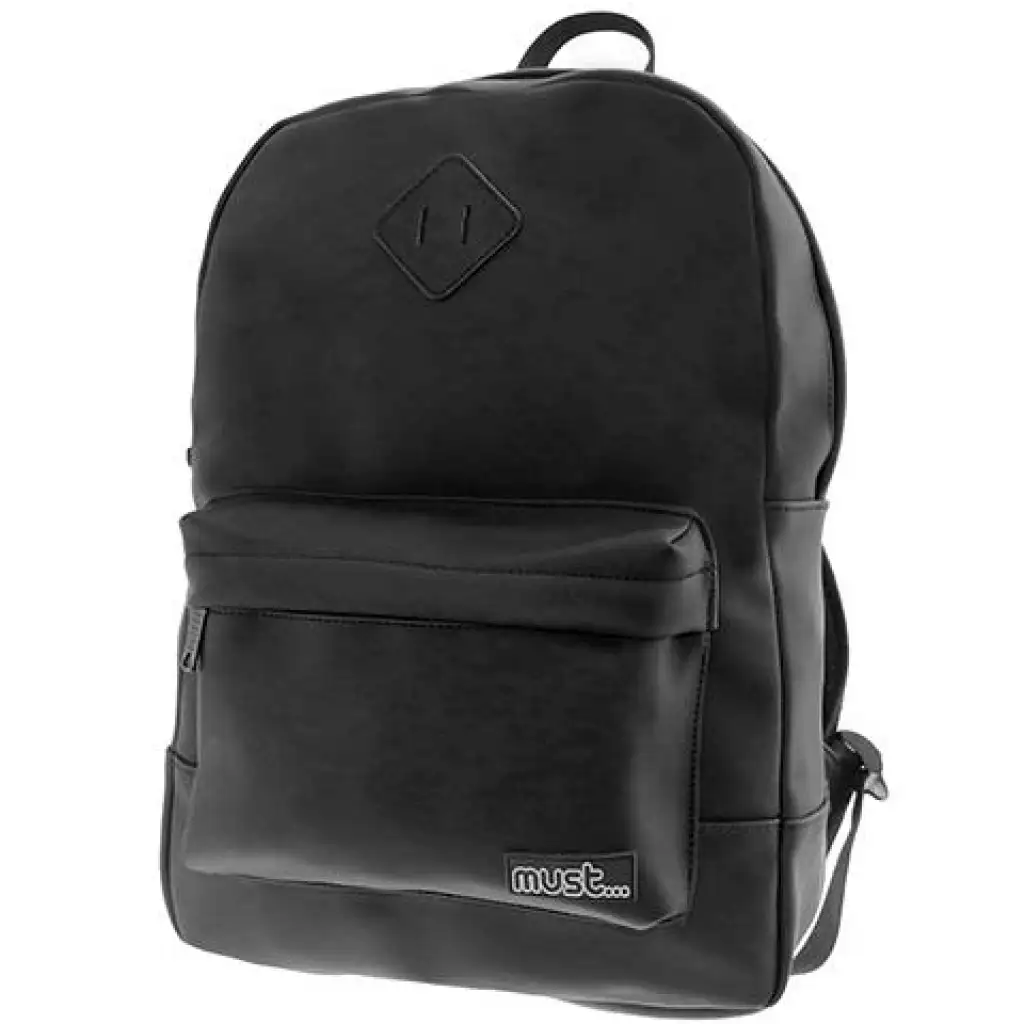 Must: Lekerekített bőrhatású lekerekített fekete iskolatáska, hátizsák 30x13x41cm
