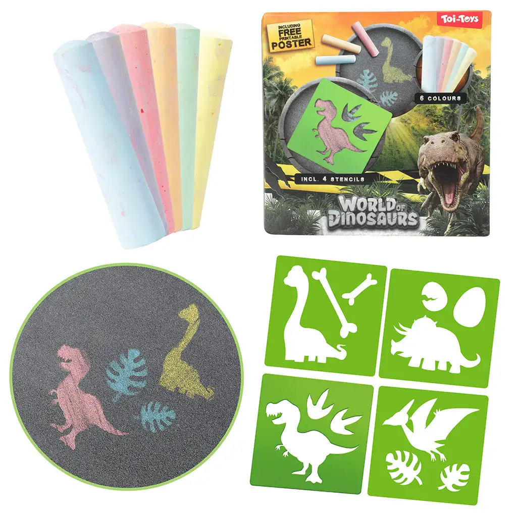 World of Dinosaur: Aszfaltkréta szett dinoszauruszos sablonnal
