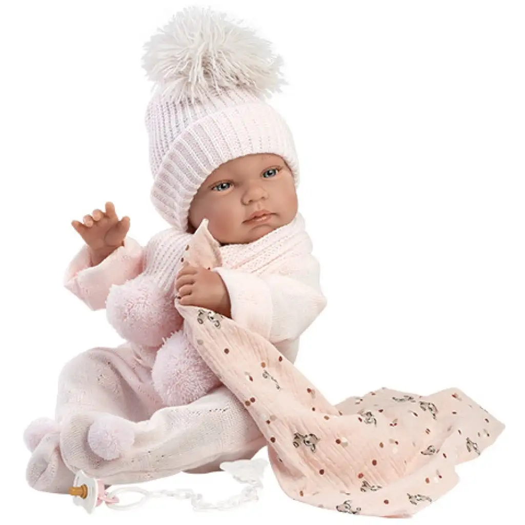 Llorens: Tina újszülött baba rózsaszín szettben babatakaróval és cumival 43cm kép 2
