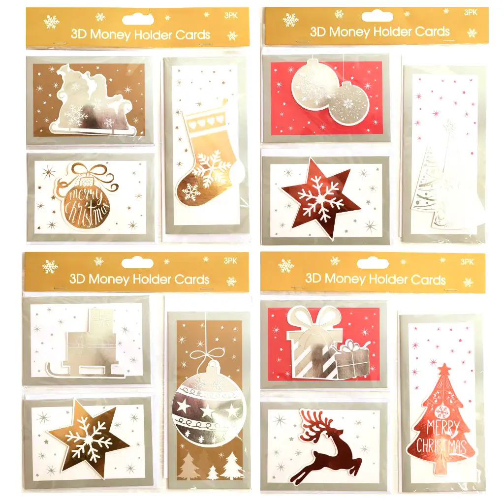 Karácsonyi 3D-s üdvözlőkártya szett borítékkal 3db-os többféle változatban