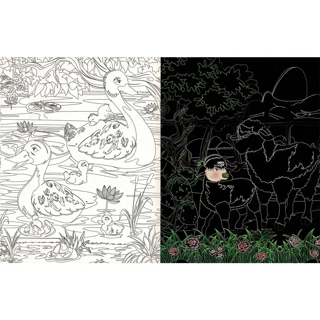 Rejtőzködő tanyasi állatok - Kifestőfüzet kaparós és színezős oldalakkal kép 3