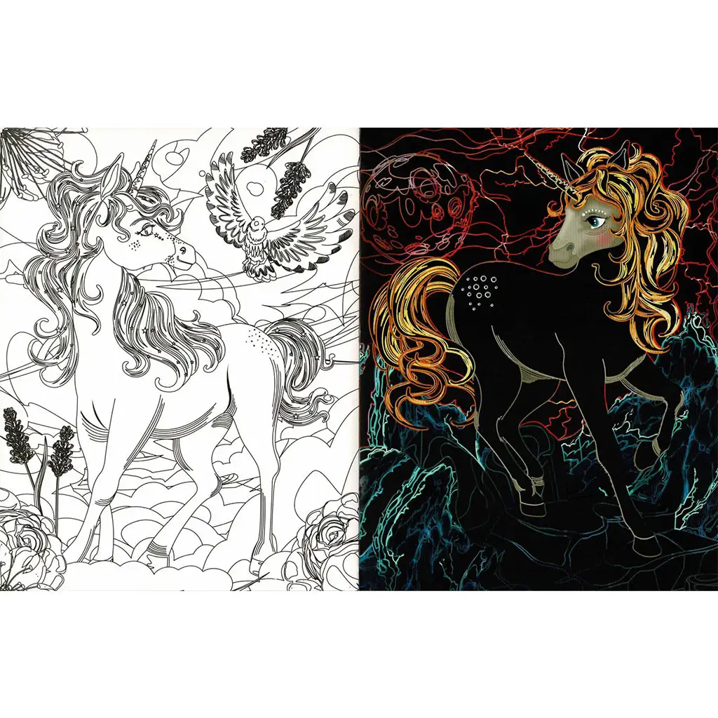 Rejtőzködő unikornisok 3. - Kifestőfüzet kaparós és színezős oldalakkal kép 3