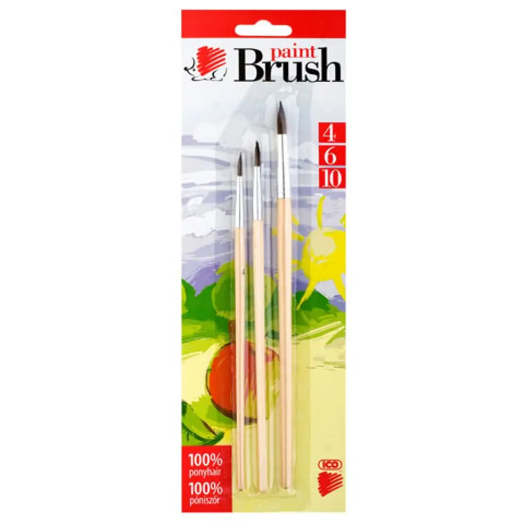 ICO: natúr fanyelű póniszőr ecset háromféle méretben