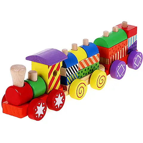 Színes fa vonat építőelemekkel