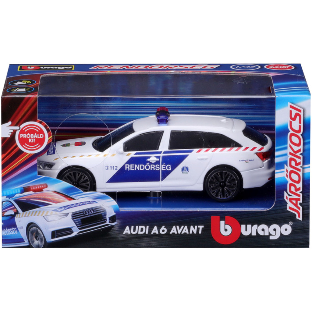 Bburago: Audi A6 szirénázó magyar rendőrautó 1/43