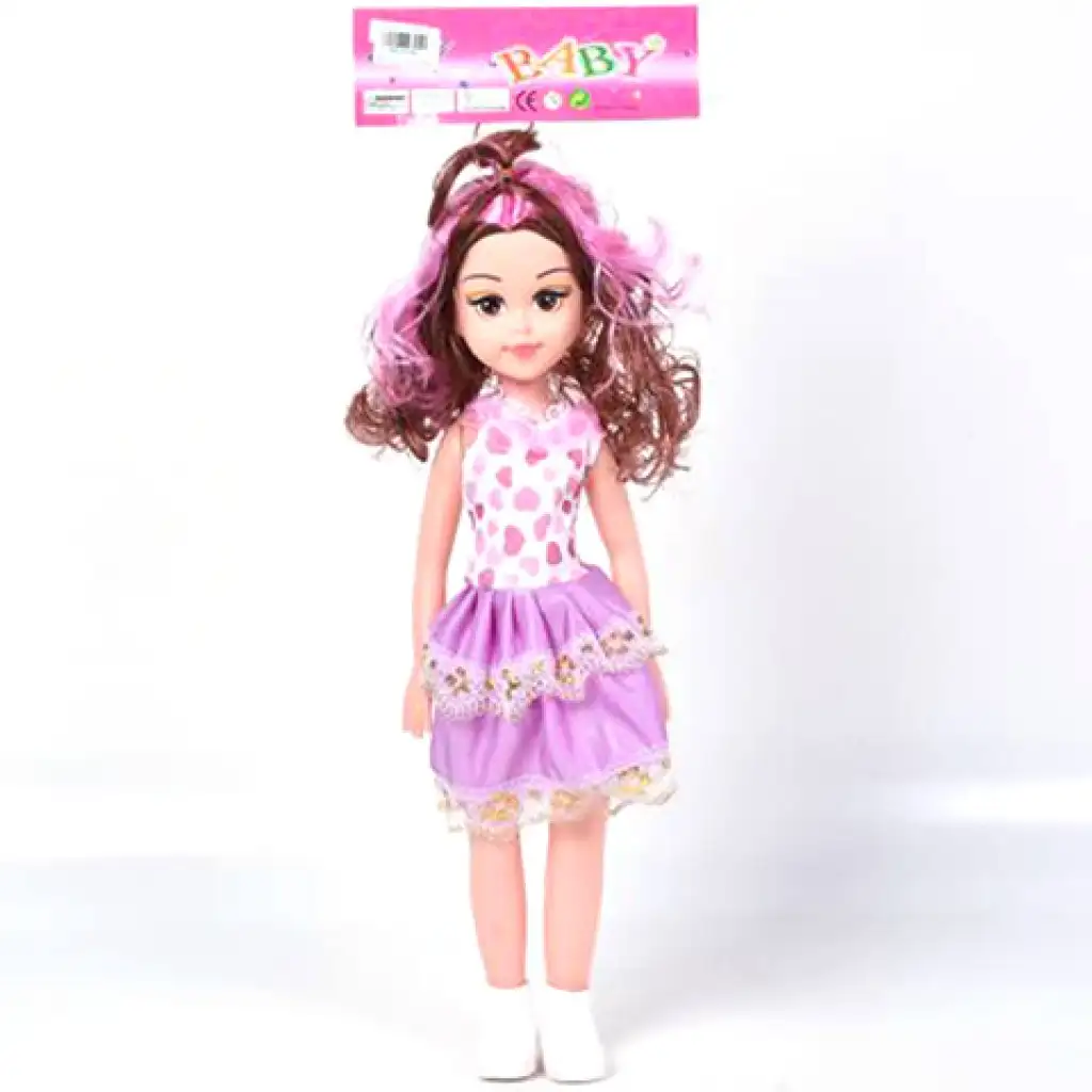 Baba szívecskés szoknyás ruhában melíros frizurával 46cm