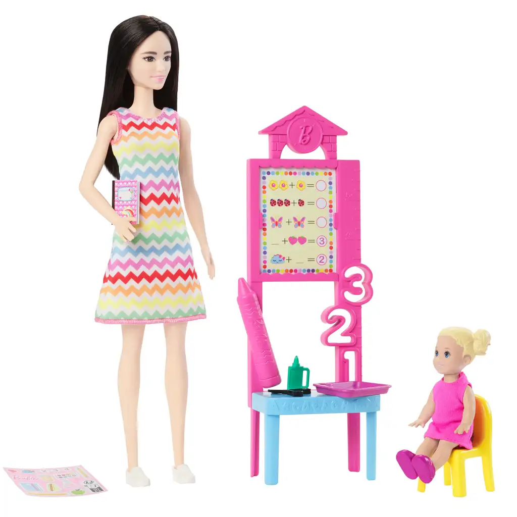 Barbie tanárnő karrierbaba játékszett szőke hajú kisgyerekkel - Mattel kép 3