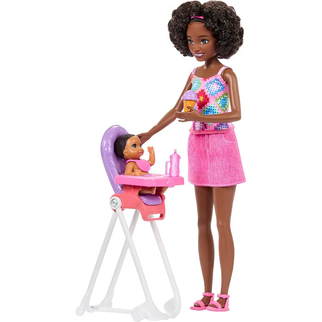 Barbie baba rózsaszín ruhában bébiszitter játékszett - Mattel kép 3