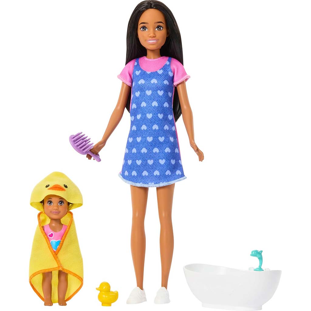 Barbie baba szívecskés ruhában bébiszitter játékszett - Mattel kép 3
