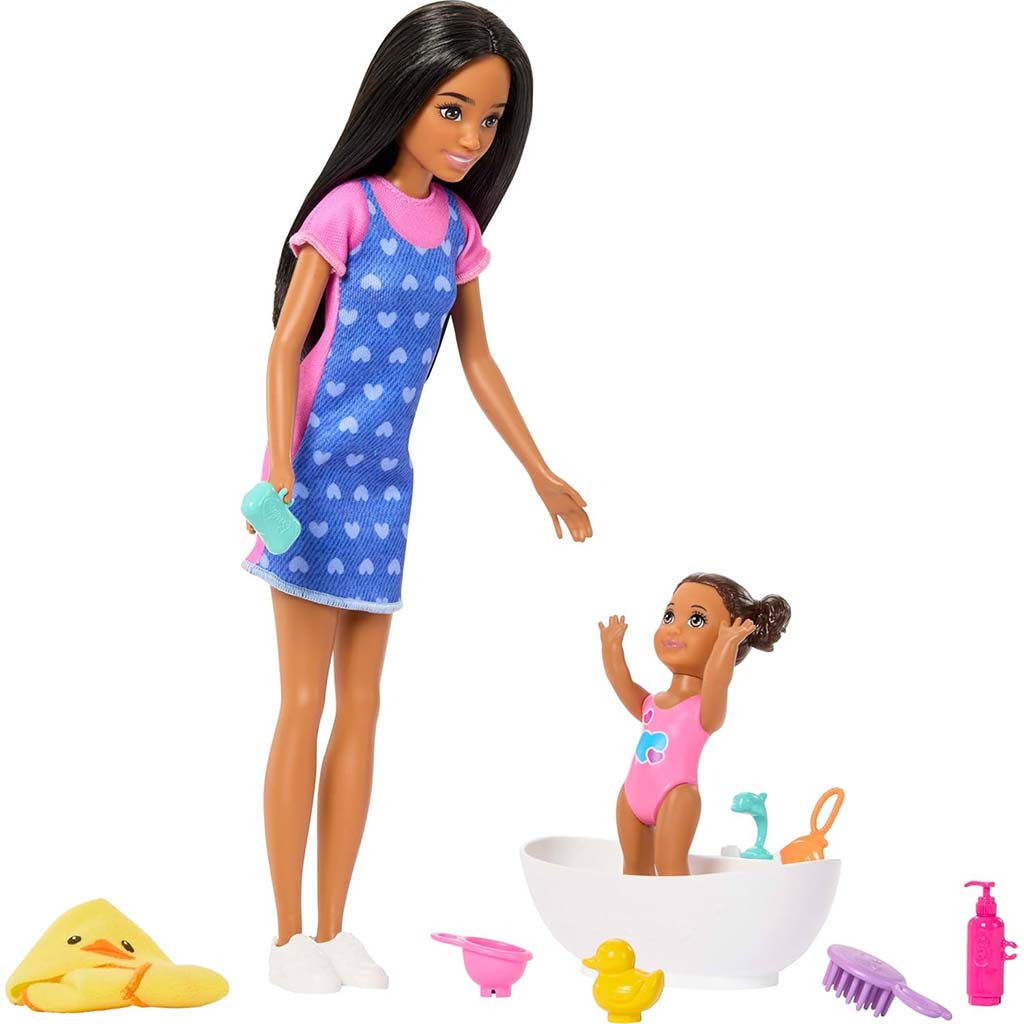 Barbie baba szívecskés ruhában bébiszitter játékszett - Mattel kép 4
