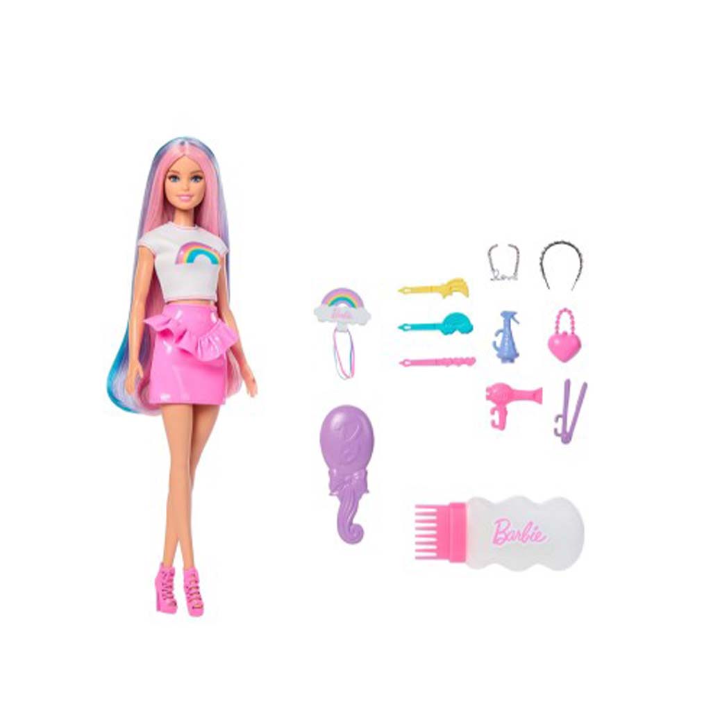 Barbie: Tündöklő Szivárványhaj baba kiegészítőkkel - Mattel kép 2