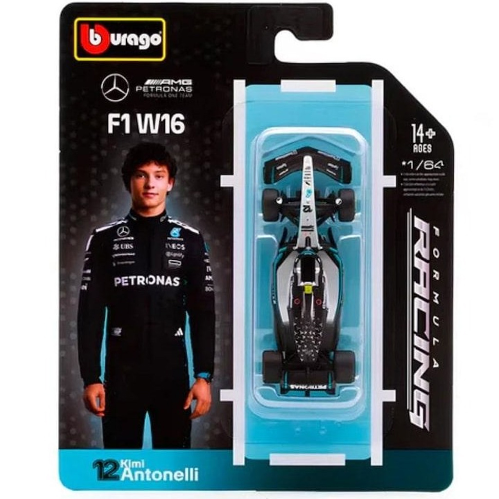 Bburago: Mercedes-AMG Petronas F1 W16 (2025) versenyautó fém autómodell 1/64 (Andrea Kimi Antonelli #12)