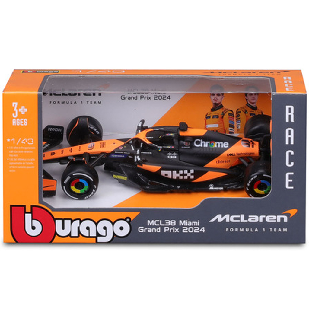 Bburago: McLaren MCL38 Miami Grand Prix 2024 F1 versenyautó fém autómodell 1/43 (Oscar Piastri #81)
