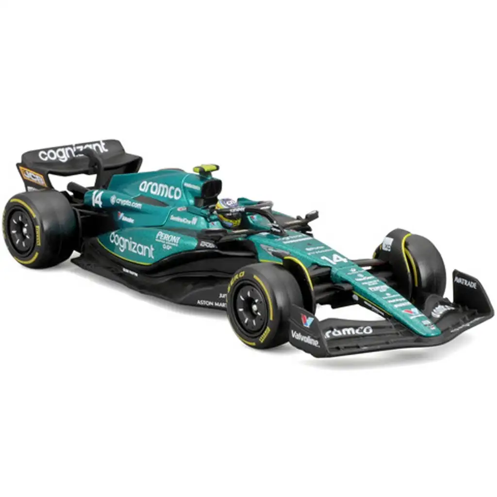 Bburago: Aston Martin AMR23 F1 versenyautó fém autómodell 1/43 (Fernando Alonso #14, sisakos változat) kép 2
