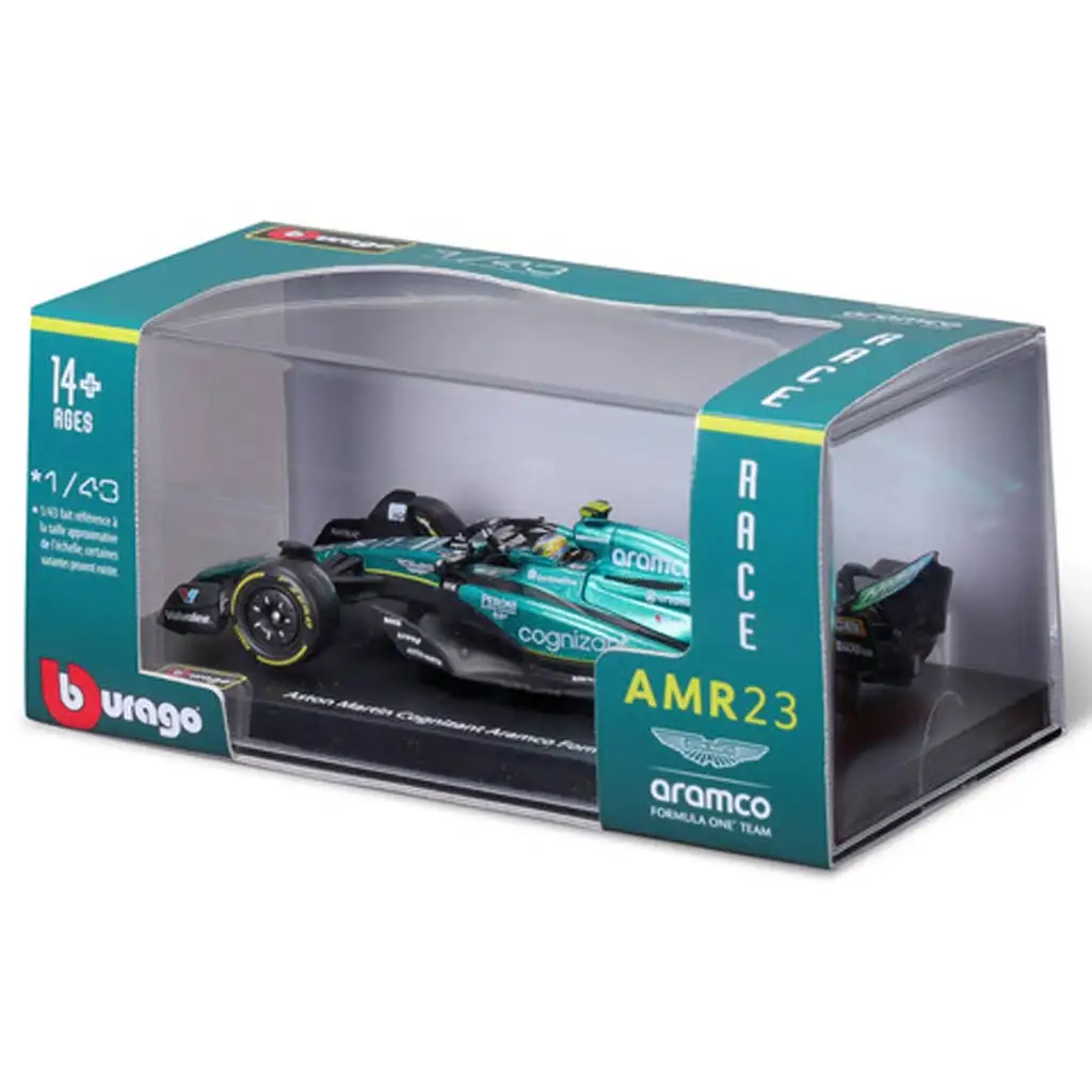 Bburago: Aston Martin AMR23 F1 versenyautó fém autómodell 1/43 (Fernando Alonso #14, sisakos változat) kép 5
