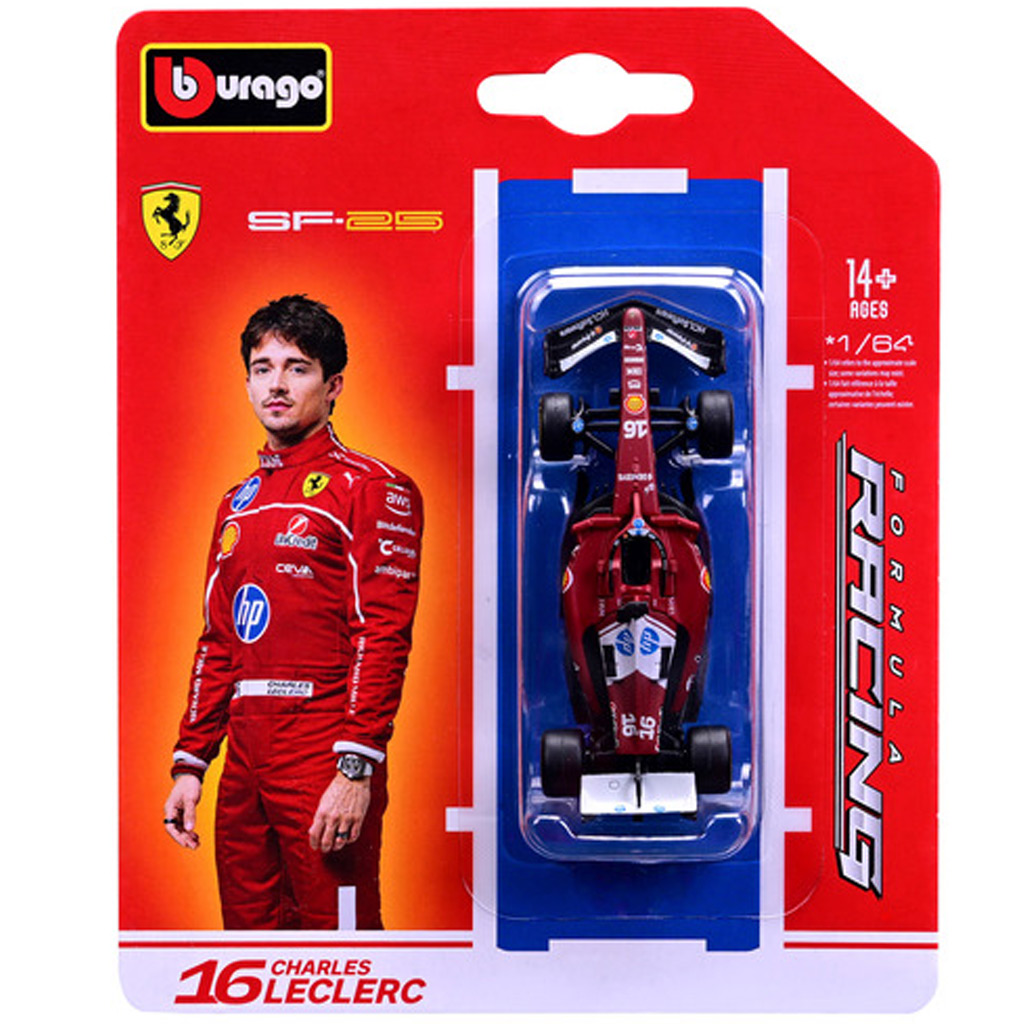 Bburago: Ferrari SF-25 F1 versenyautó (2025) fém autómodell 1/64 (Charles Leclerc #16)