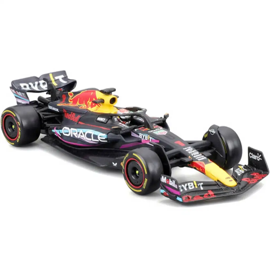 Bburago: Red Bull RB19 F1 versenyautó fém autómodell 1/43 (Max Verstappen #1, Miami GP különkiadás, sisakos) kép 2