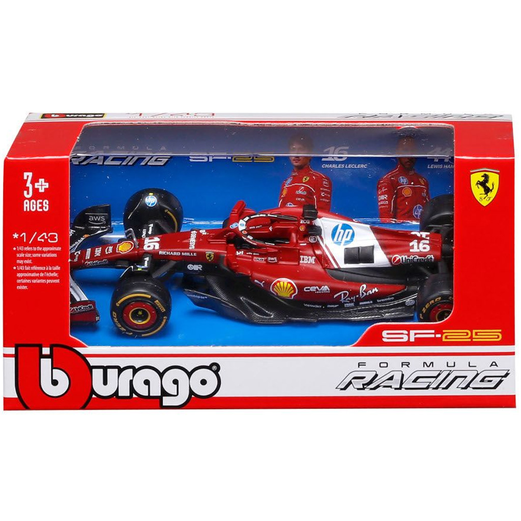 Bburago: Ferrari SF-25 F1 versenyautó fém autómodell 1/43 (Charles Leclerc #16)