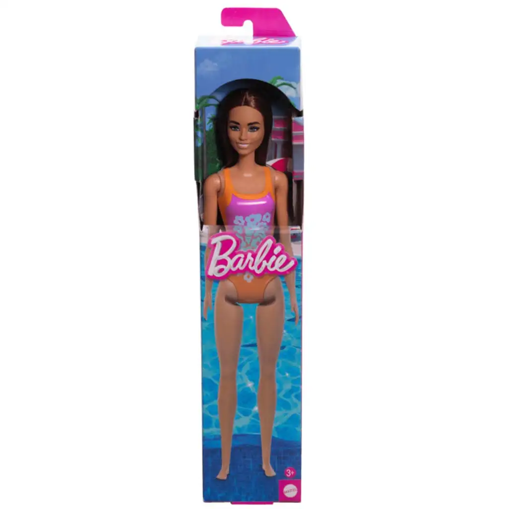 Barbie Beach baba lila színű, mintás fürdőruhában - Mattel