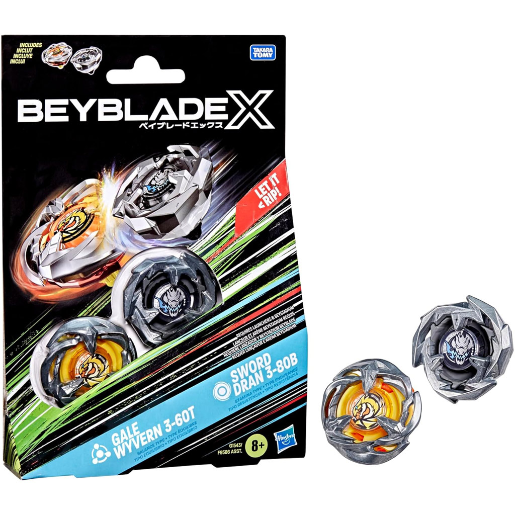 Beyblade X: Dupla csomag - Gale Wyvern 3-60T & Sword Dran 3-80B pörgettyű - Hasbro