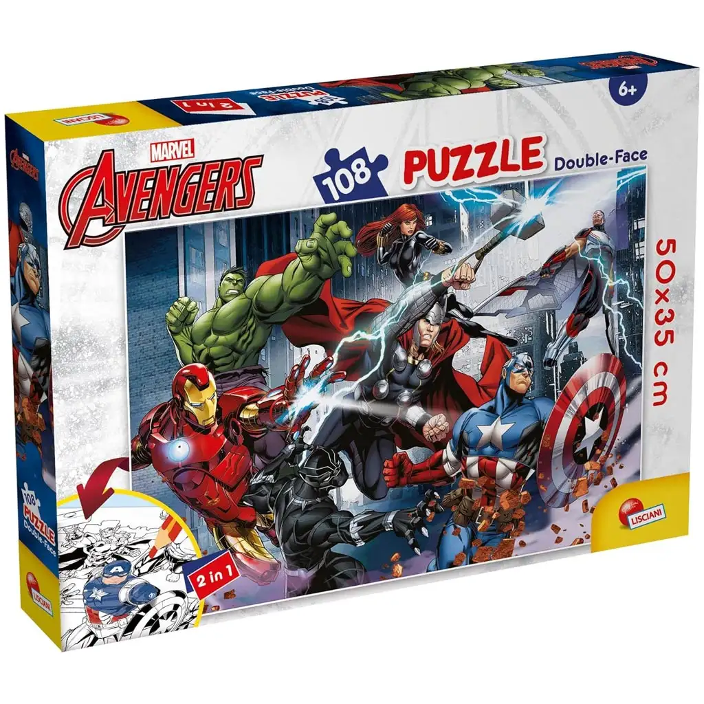 Bosszúállók 2 az 1-ben 108db-os puzzle és színező 50x35cm - Lisciani