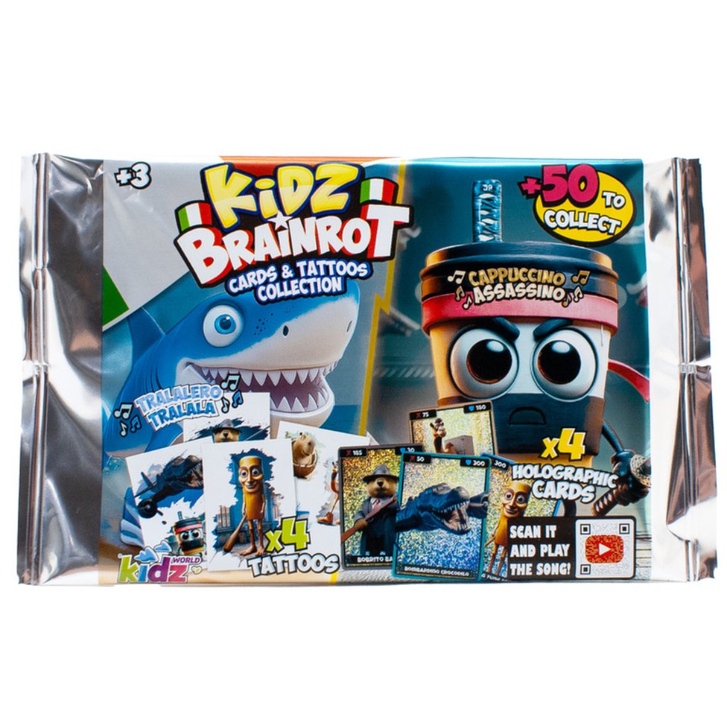 Brainrot holografikus kártyák és tetoválások