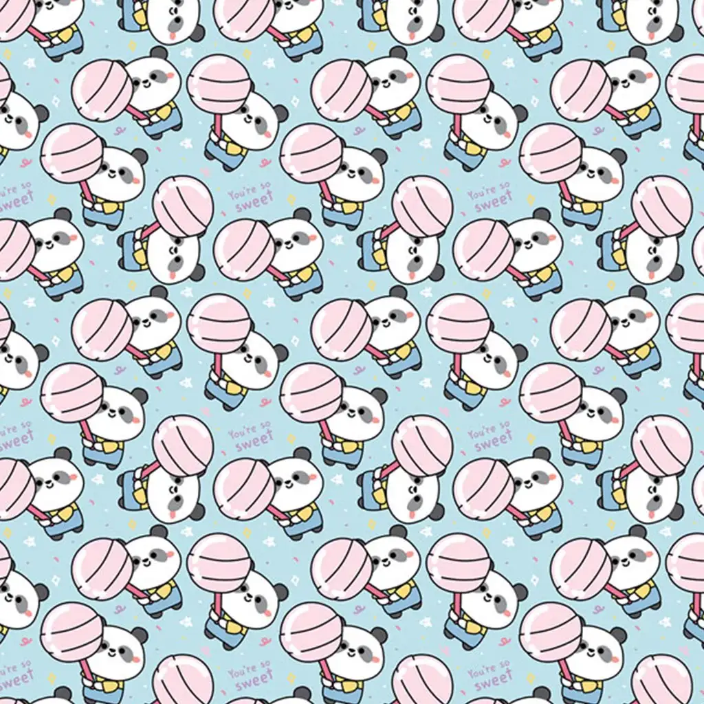 Édes panda nyalókával kék színű csomagolópapír 100x70 cm