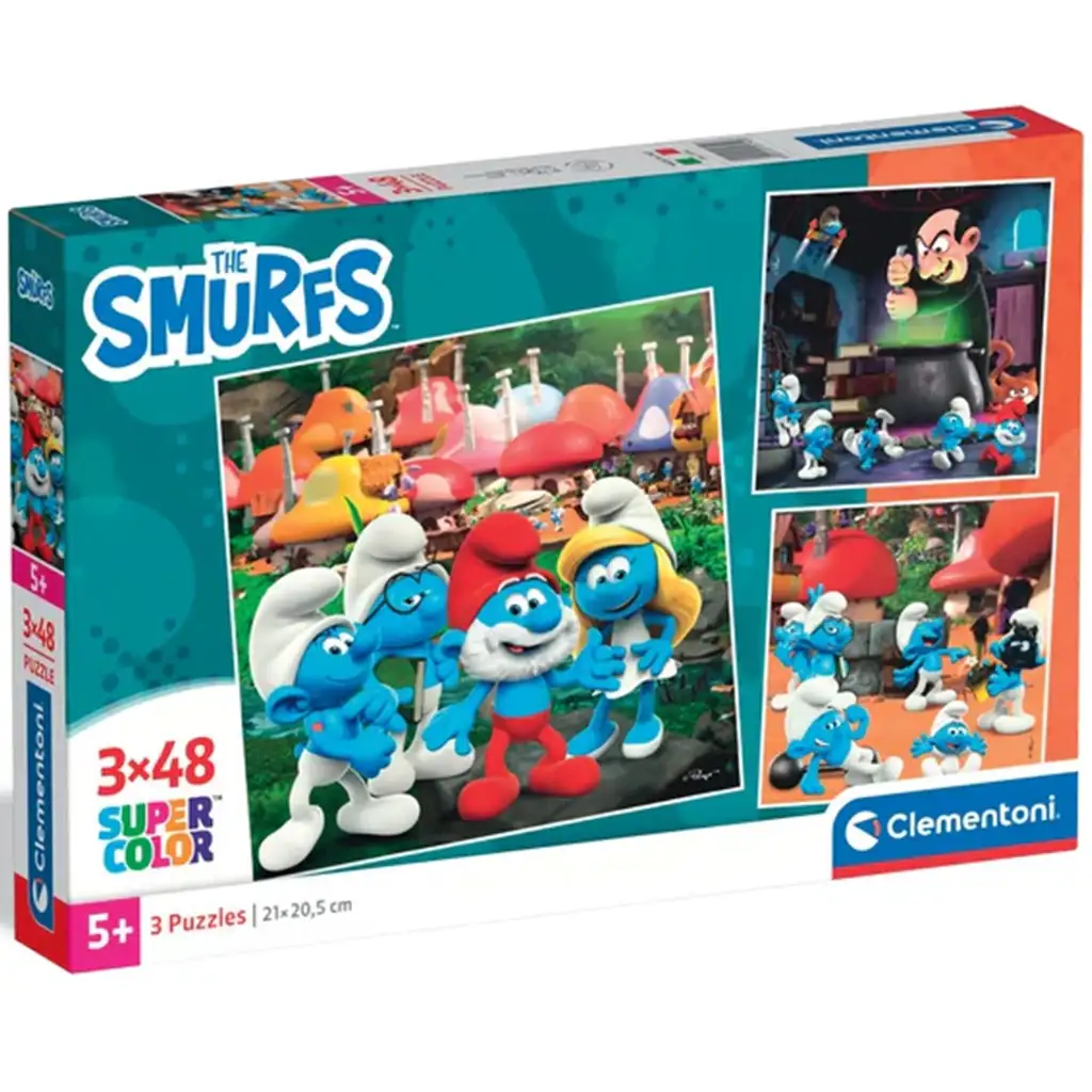 Hupikék törpikék kalandjai 3x48db-os supercolor puzzle - Clementoni