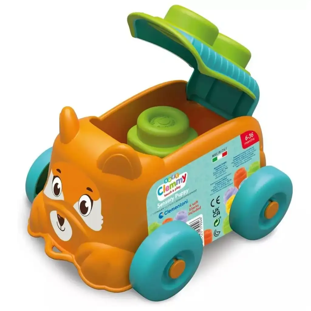 Készségfejlesztő puha építőkockák gurulós állatos dobozban - Clementoni kép 2