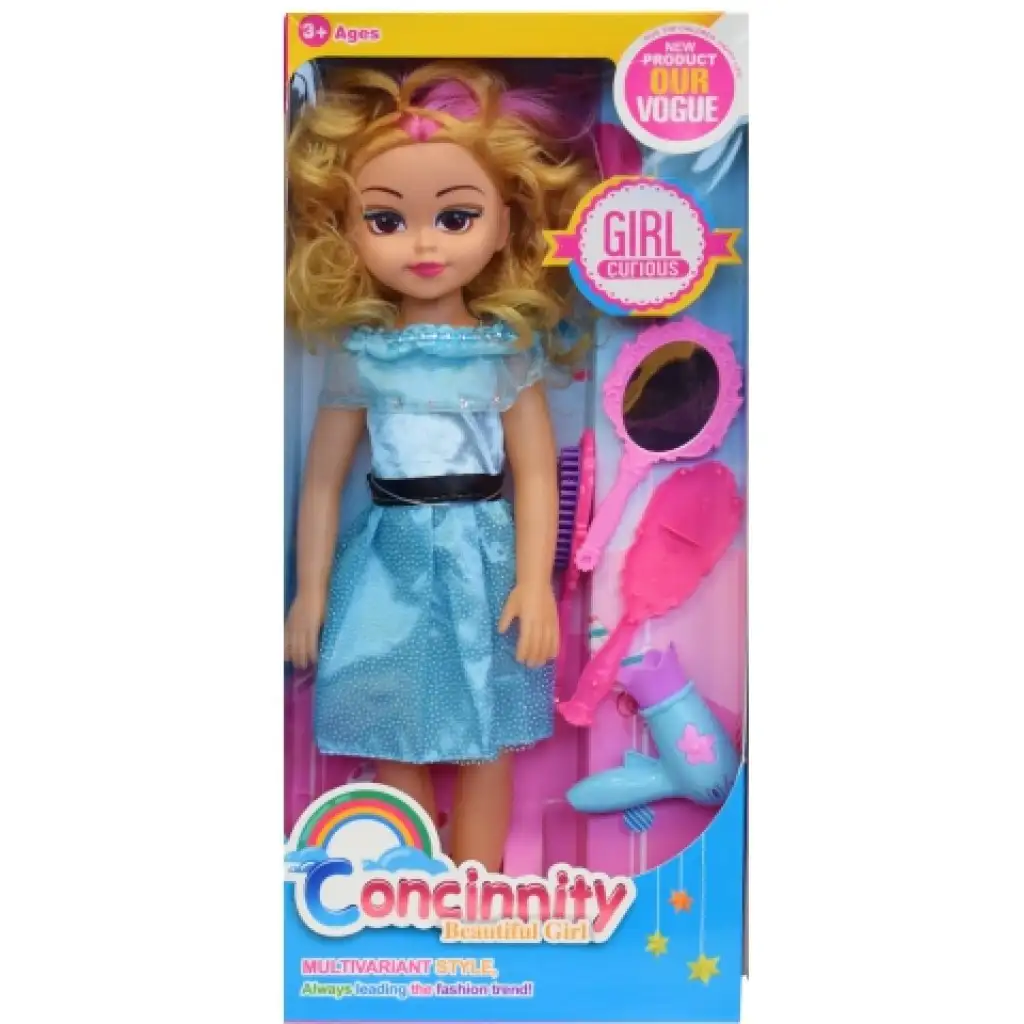 Divatbaba piros vagy kék színű ruhában fésűvel és hang effektekkel 46cm kép 3