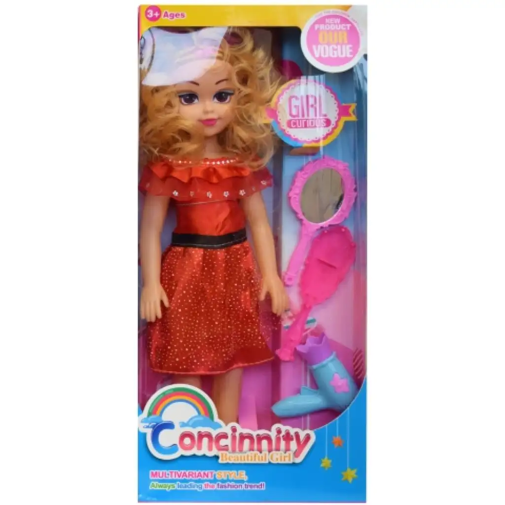 Divatbaba piros vagy kék színű ruhában fésűvel és hang effektekkel 46cm kép 4