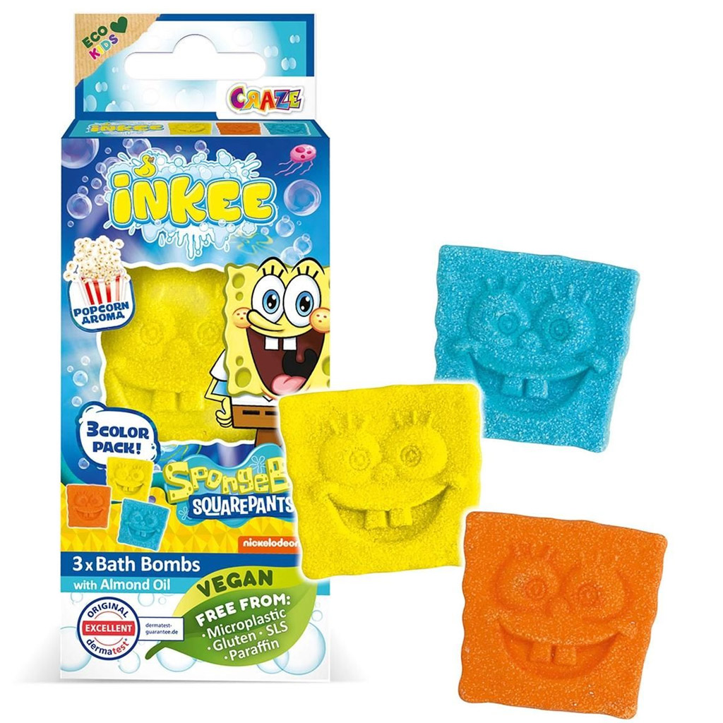 Craze Inkee: Vegán fürdő bomba forma - Spongya Bob popcorn aromával 3db-os