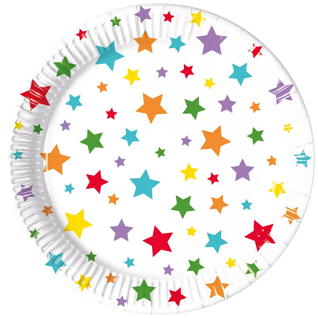 Csillagos 8db-os papírtányér szett 20cm-es