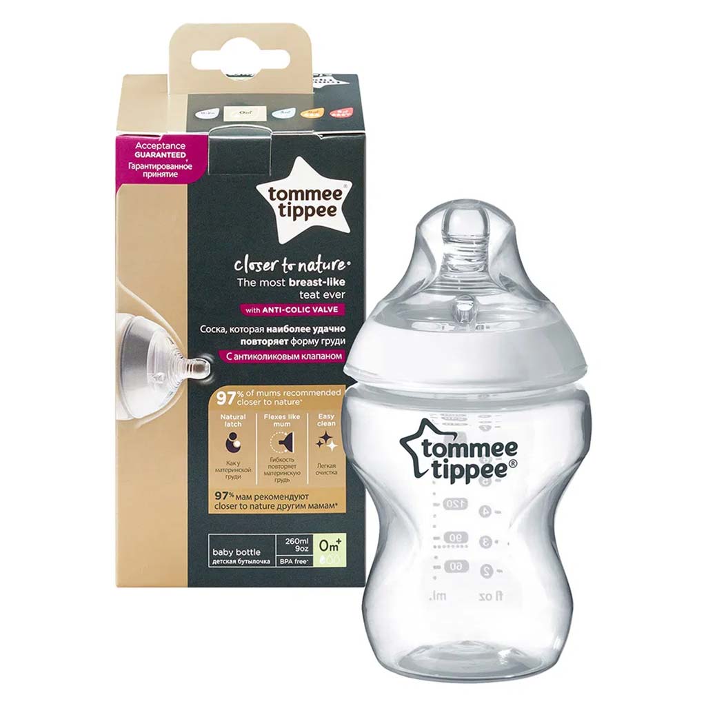 Tommee Tippee: Closer To Nature átlátszó cumisüveg 260ml (0 hó+) kép 2