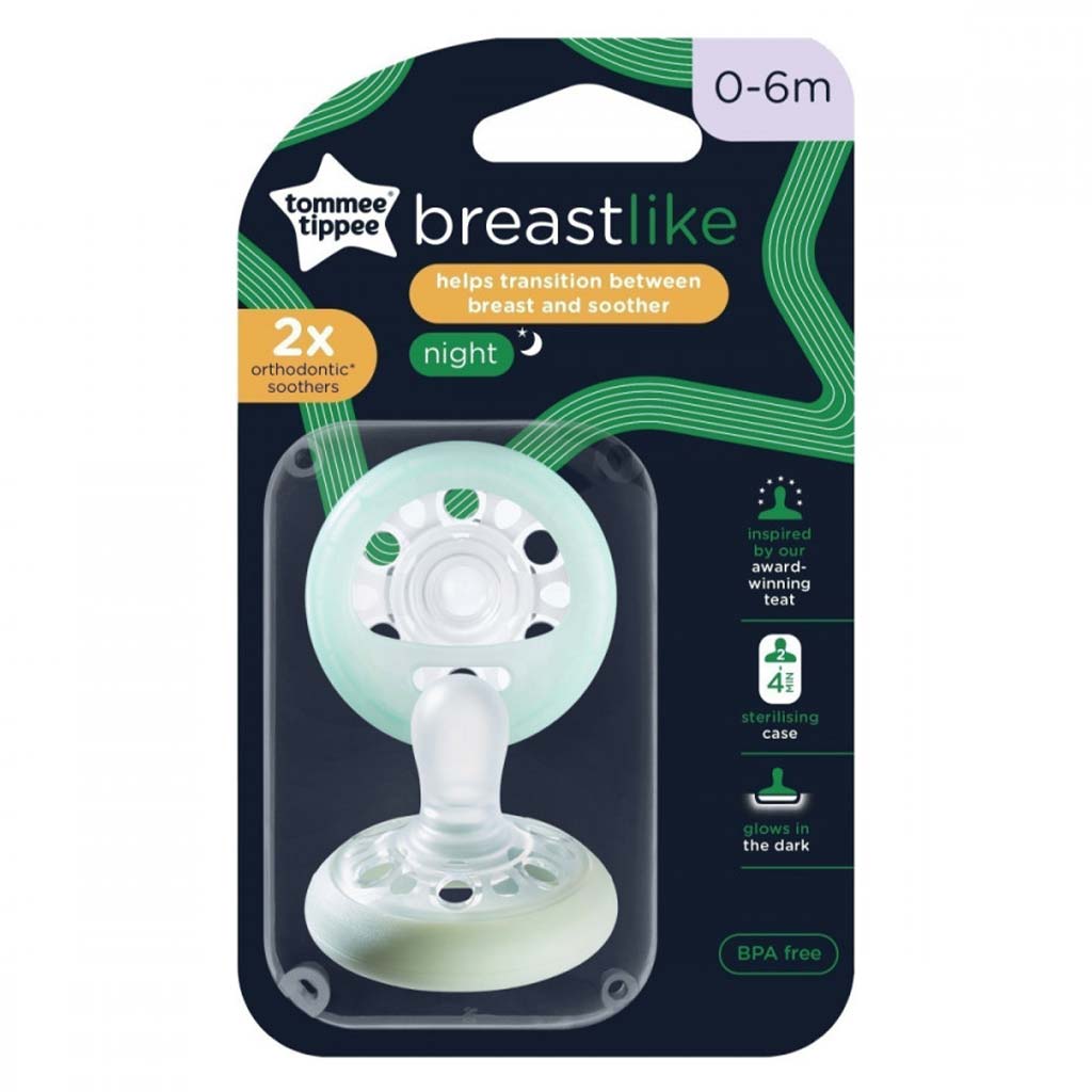 Tommee Tippee: Breast Like Anyamell formájú éjszakai fluoreszkáló cumi 2db-os szett (0-6 hó)