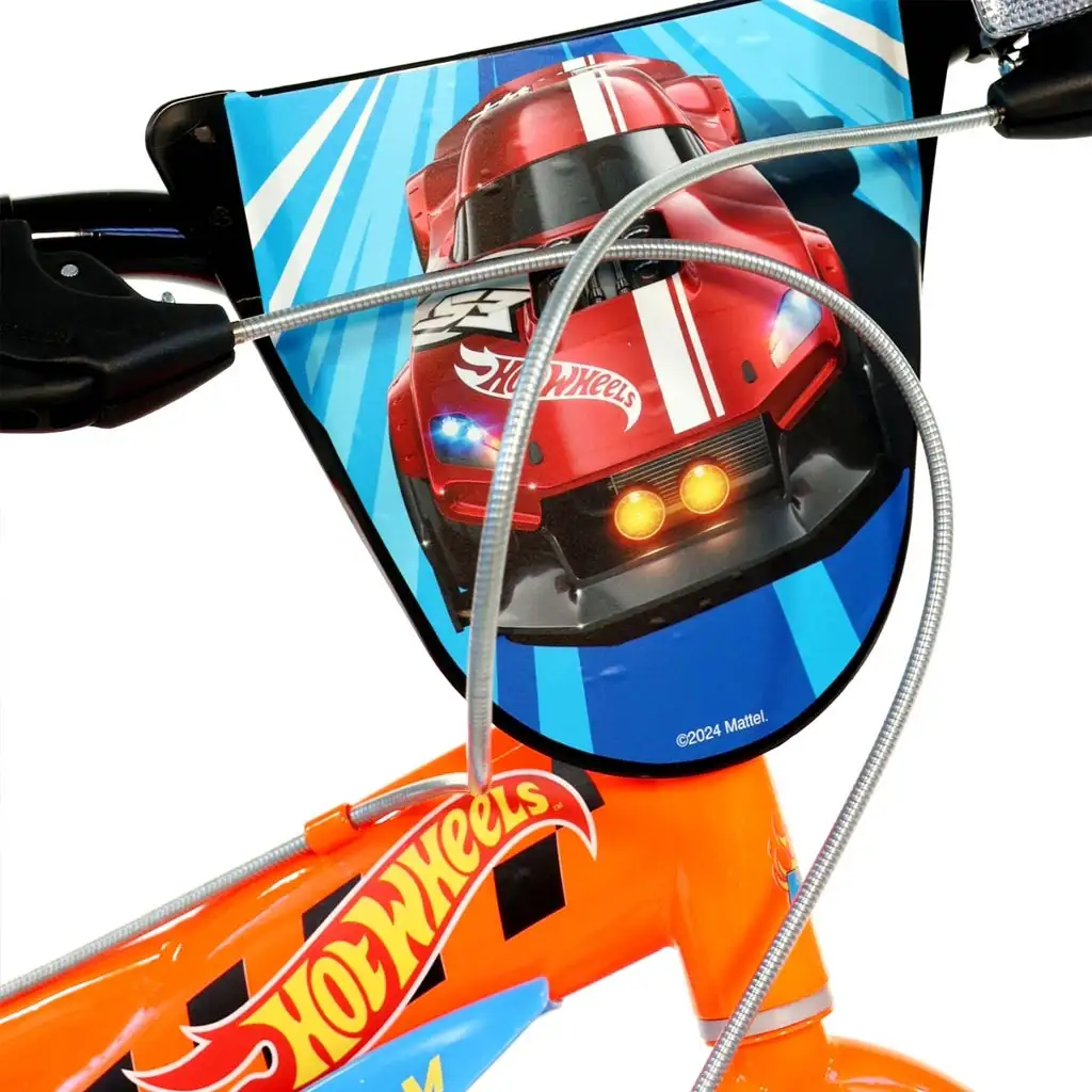 Hot Wheels 16” gyerek bicikli kulacstartóval és oldalkerekekkel narancssárga-fekete színben – Dino Bikes kerékpár kép 4