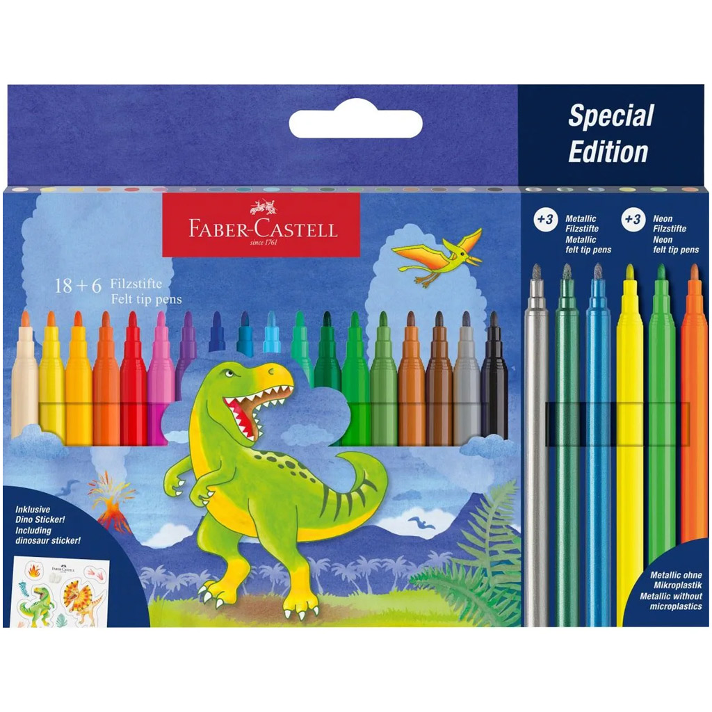 Faber-Castell: Dinoszauruszos filctoll készlet 18+6db-os csomag