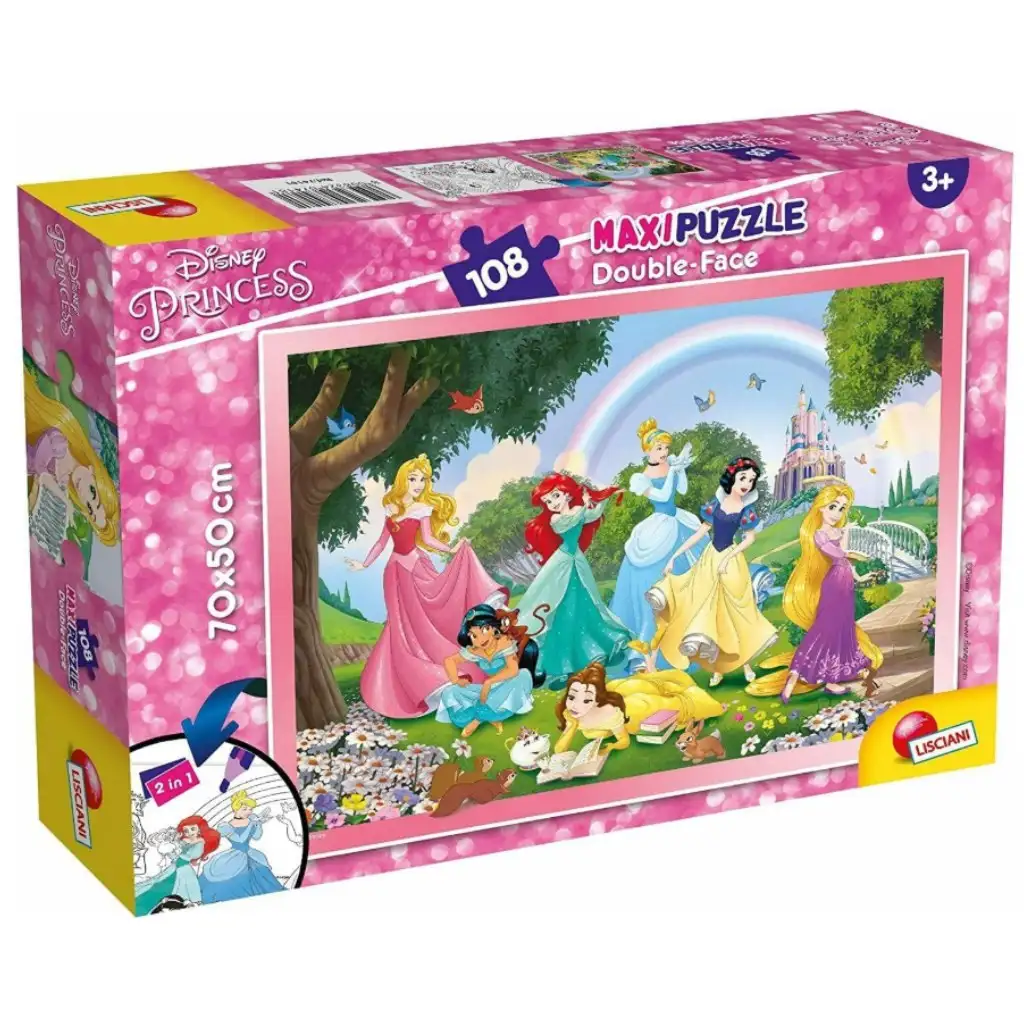 Disney Hercegnők szivárvány 2 az 1-ben 108db-os puzzle és színező 70x50cm - Lisciani