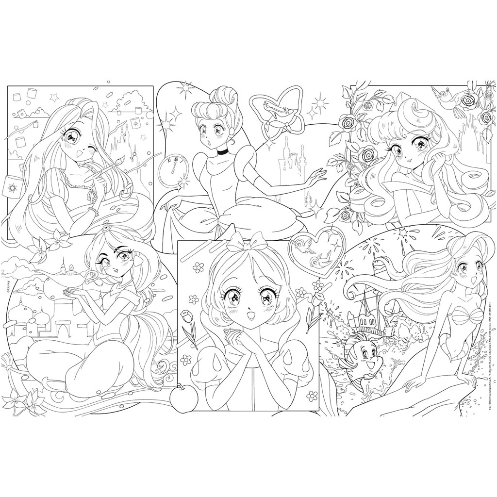 Disney Hercegnők – Mangás varázslat 2 az 1-ben 250db-os puzzle és színező 50x35cm - Lisciani kép 3