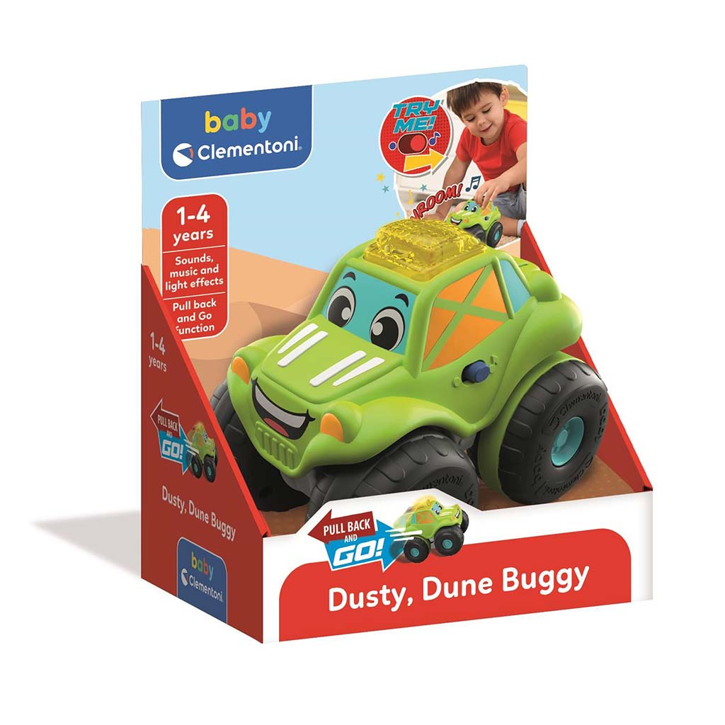 Dusty, hátrahúzós baby dűne buggy hanggal és fénnyel - Clementoni