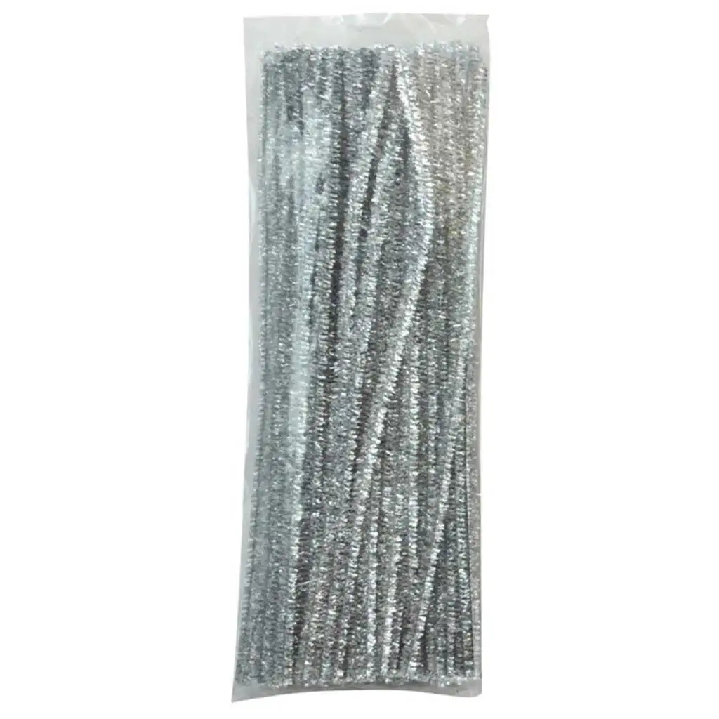 PlayBox: Ezüst színű zsenília szálak 100db 6mm